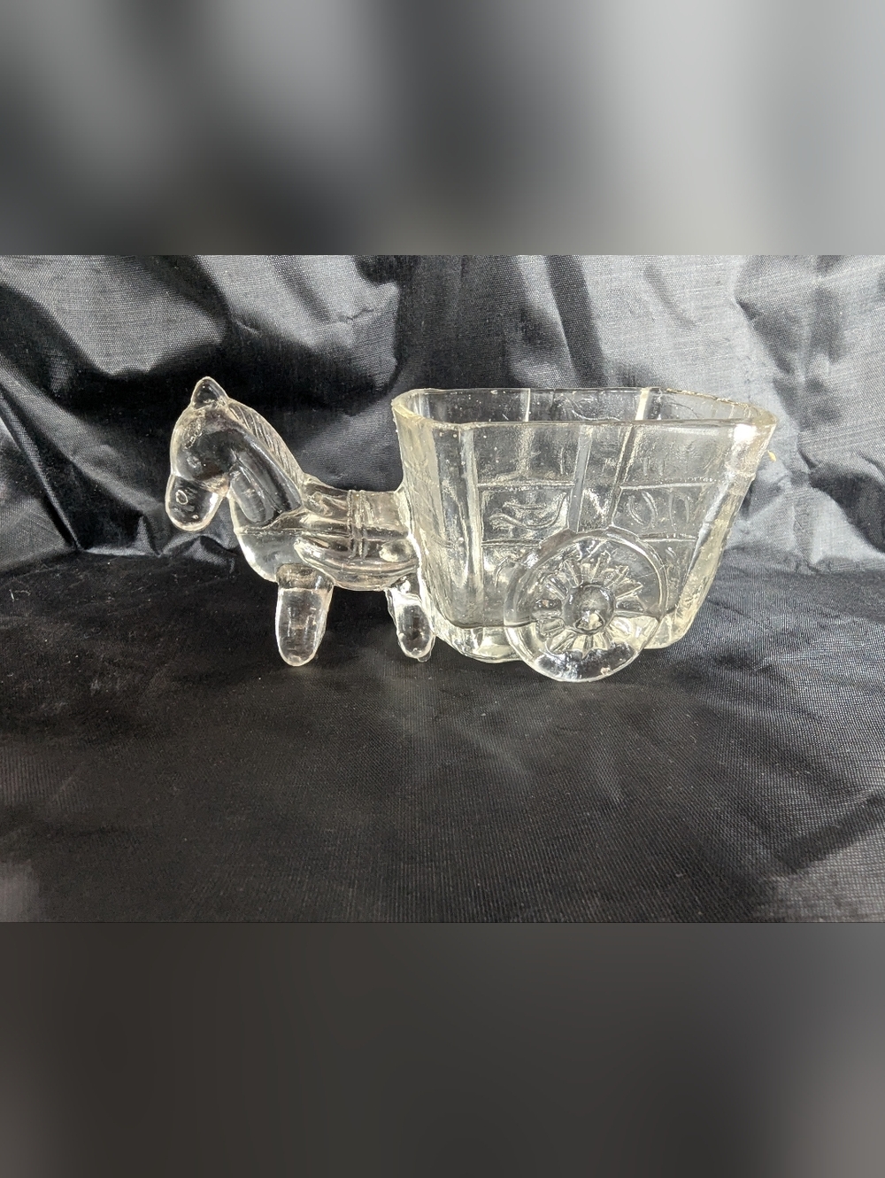 Clear Glass Donkey Pulling Cart Wagon Vintage Candy Dish Succulent Planter MCM